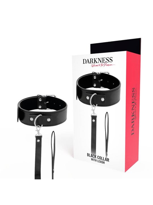 Darkness Black Collar - Collare e Guinzaglio in Pelle Vegana Nera