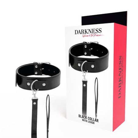 Darkness Black Collar - Collare e Guinzaglio in Pelle Vegana Nera