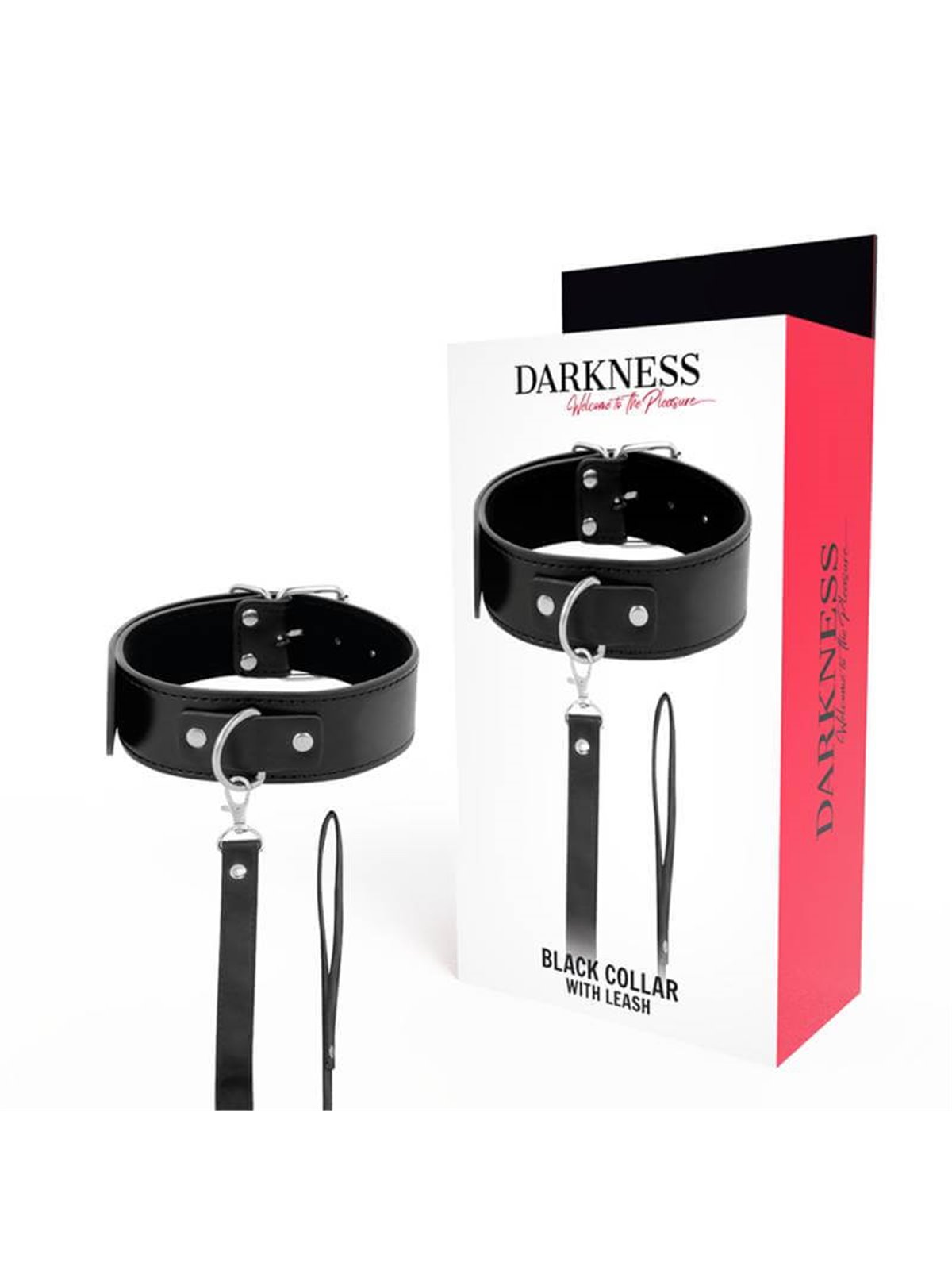 Darkness Black Collar - Collare e Guinzaglio in Pelle Vegana Nera