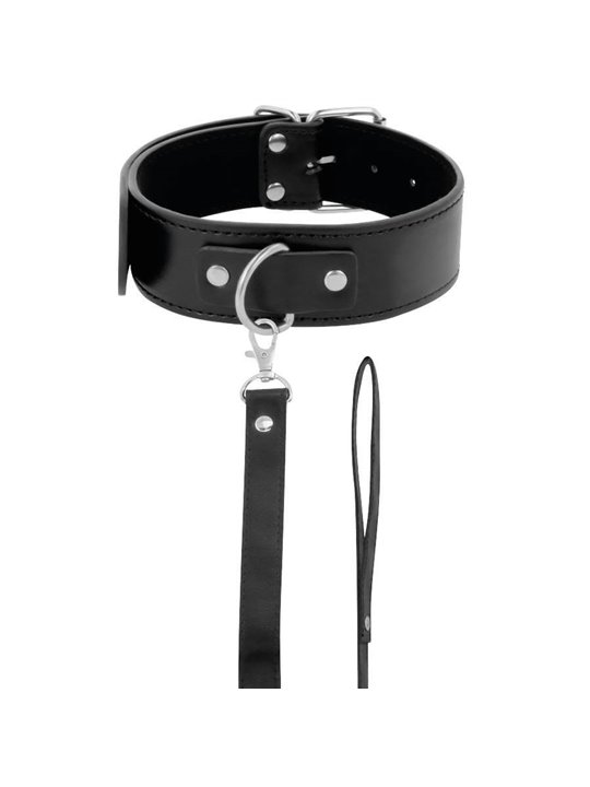 Darkness Black Collar - Collare e Guinzaglio in Pelle Vegana Nera