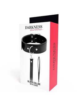 Darkness Black Collar - Collare e Guinzaglio in Pelle Vegana Nera