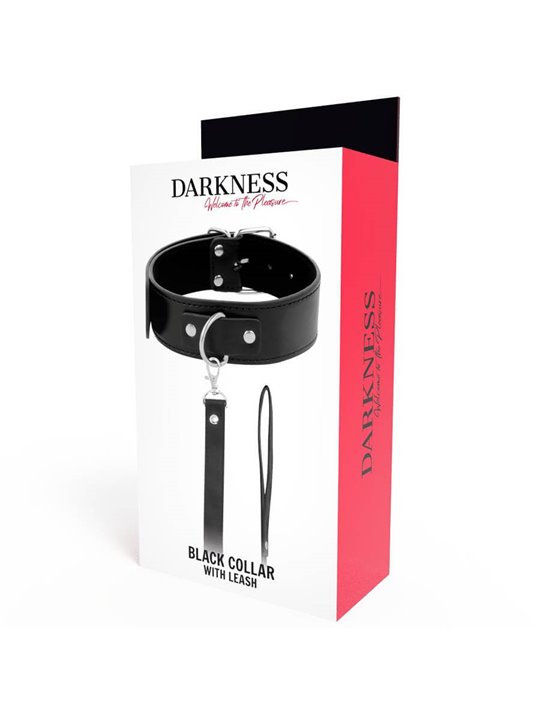 Darkness Black Collar - Collare e Guinzaglio in Pelle Vegana Nera