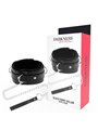 Darkness Black Furry Collar - Collare in Pelle Vegana Nera con Guinzaglio in Acciaio