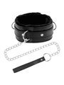Darkness Black Furry Collar - Collare in Pelle Vegana Nera con Guinzaglio in Acciaio