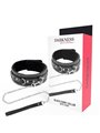 Darkness Black Furry Collar - Collare in Pelle Nera con Guinzaglio in Acciaio