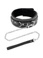 Darkness Black Furry Collar - Collare in Pelle Nera con Guinzaglio in Acciaio