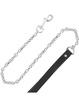 Darkness Black Furry Collar - Collare in Pelle Nera con Guinzaglio in Acciaio