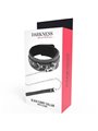 Darkness Black Furry Collar - Collare in Pelle Nera con Guinzaglio in Acciaio
