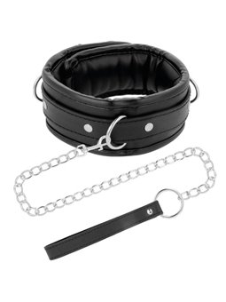 Darkness Black Soft Collar - Collare in Pelle Nera con Guinzaglio in Acciaio