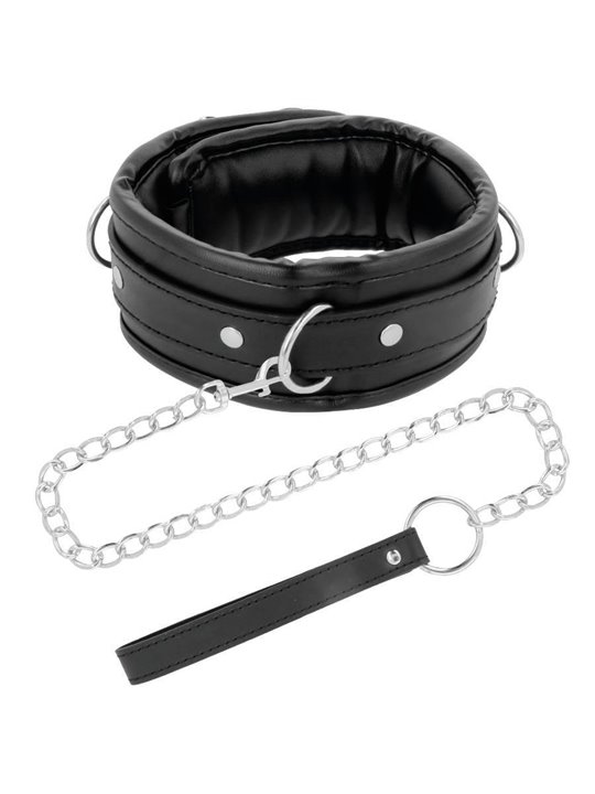 Darkness Black Soft Collar - Collare in Pelle Nera con Guinzaglio in Acciaio