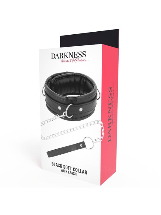 Darkness Black Soft Collar - Collare in Pelle Nera con Guinzaglio in Acciaio