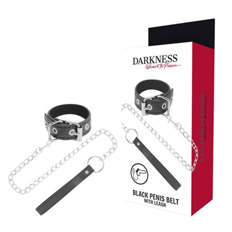 Darkness Black Penis Belt - Cintura per il Pene in Pelle con Guinzaglio
