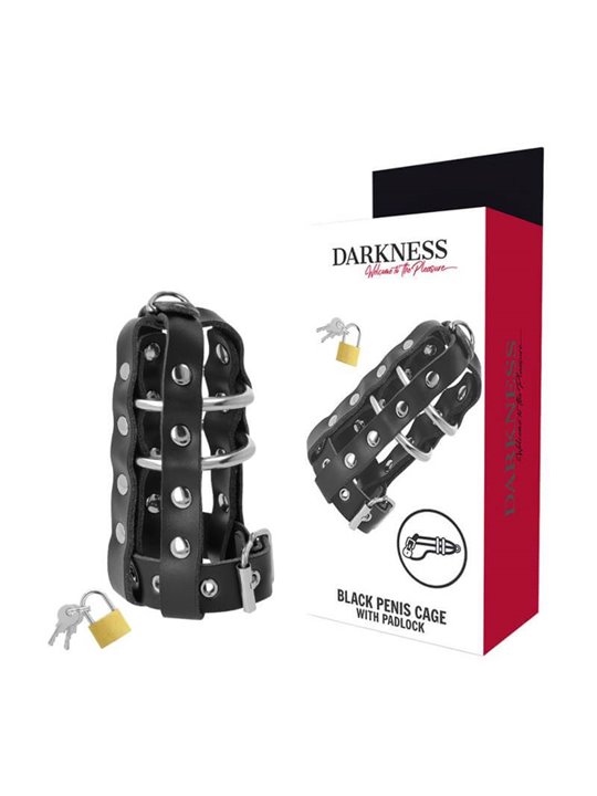 Darkness Black Penis Cage - Gabbia Fallica in Pelle Vegana con Lucchetto