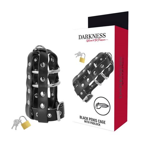 Darkness Black Penis Cage - Gabbia Fallica in Pelle Vegana con Lucchetto