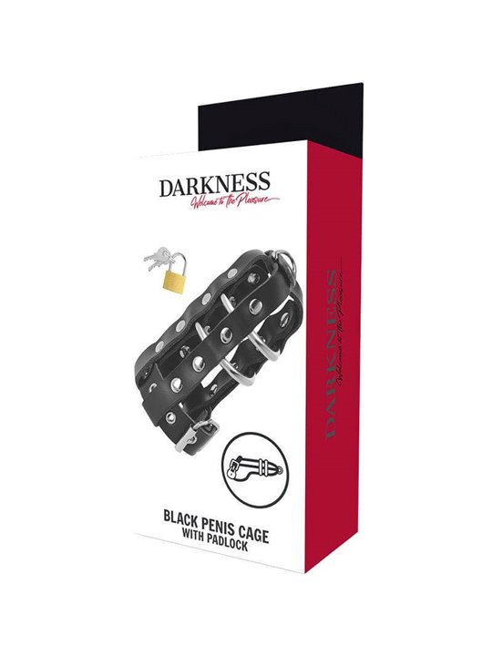 Darkness Black Penis Cage - Gabbia Fallica in Pelle Vegana con Lucchetto