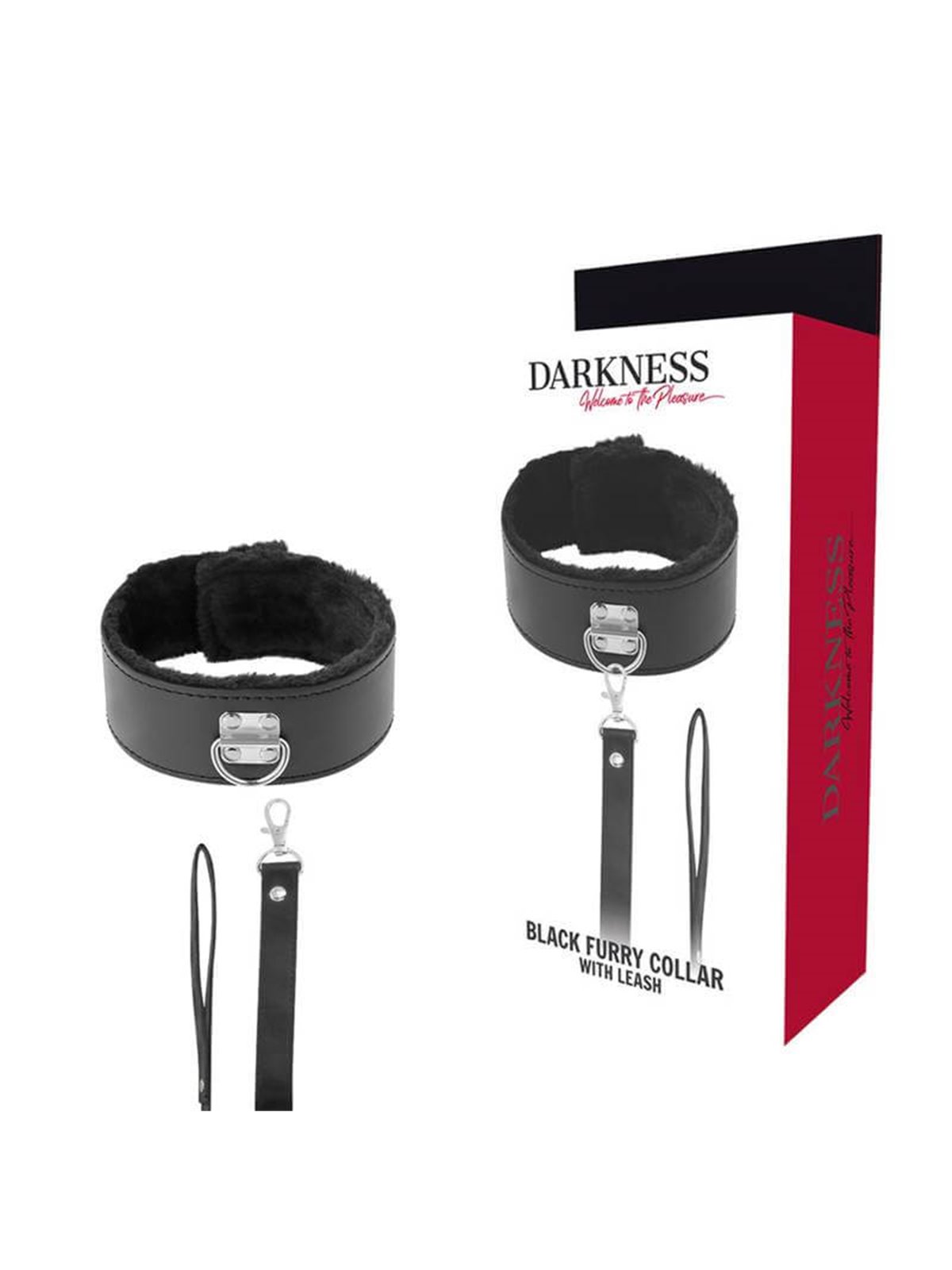 Darkness Black Furry Collar - Collare con Guinzaglio in Pelle Vegana Nera