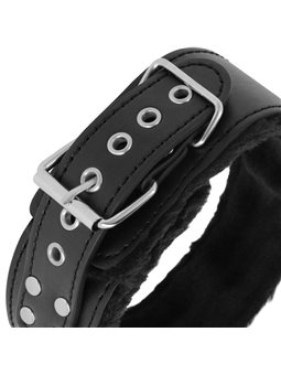 Darkness Black Furry Collar - Collare con Guinzaglio in Pelle Vegana Nera