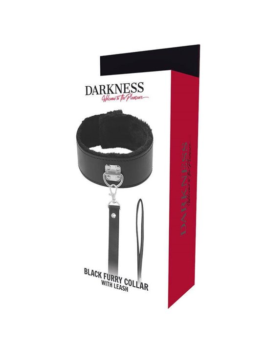 Darkness Black Furry Collar - Collare con Guinzaglio in Pelle Vegana Nera