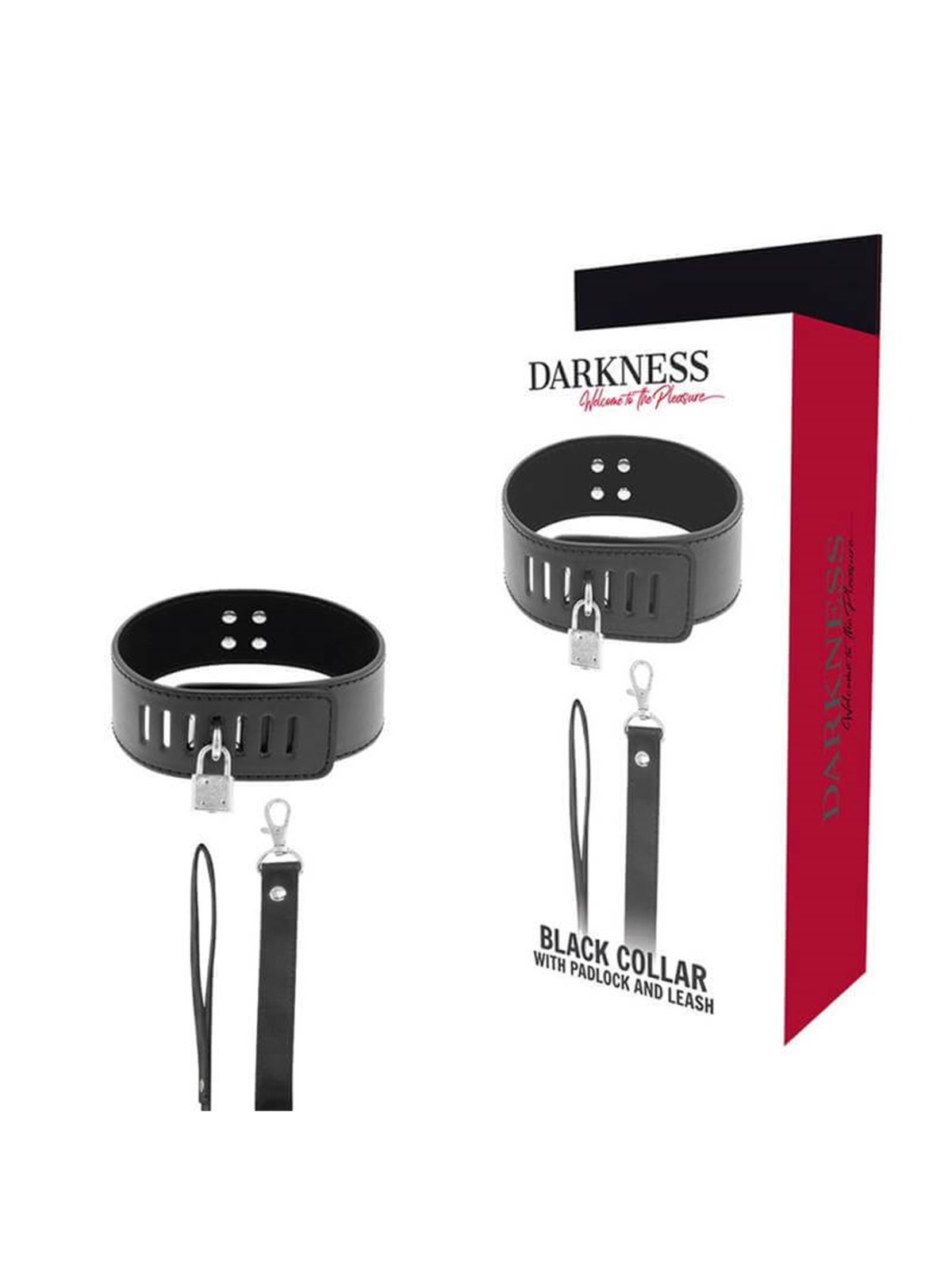 Darkness Black Collar - Collare e Guinzaglio in Pelle Vegana Nera con Lucchetto