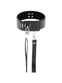 Darkness Black Collar - Collare e Guinzaglio in Pelle Vegana Nera con Lucchetto