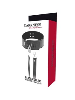 Darkness Black Collar - Collare e Guinzaglio in Pelle Vegana Nera con Lucchetto