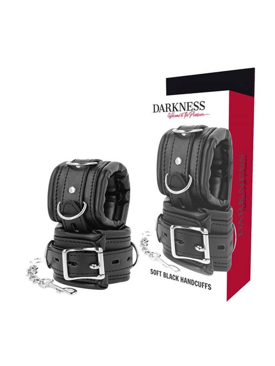 Darkness Soft Black Handcuffs - Polsiere in Pelle Vegana Nera e Catena in Metallo