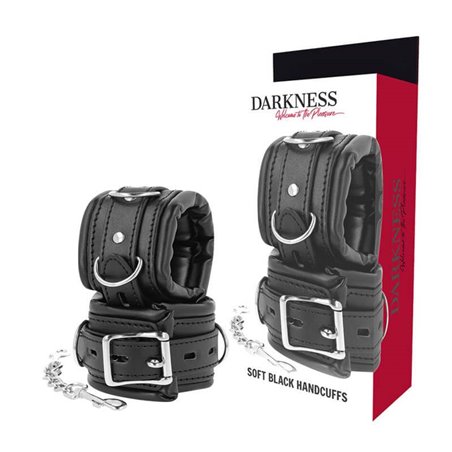 Darkness Soft Black Handcuffs - Polsiere in Pelle Vegana Nera e Catena in Metallo