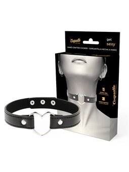 Coquette Chic Desire - Collare in Pelle Vegana Nera con Anello a Cuore