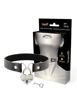 Coquette Chic Desire - Collare in Pelle Vegana Nera con Lucchetto Cuore