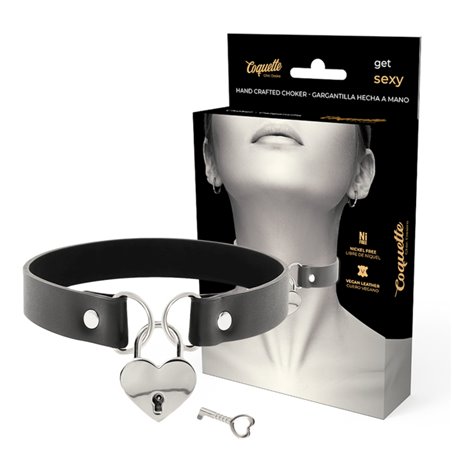 Coquette Chic Desire - Vegan Leather Necklace with Heart Accessory with Key