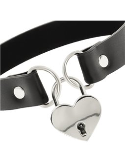 Coquette Chic Desire - Collare in Pelle Vegana Nera con Lucchetto Cuore