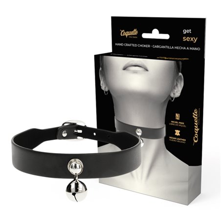 Coquette Chic Desire - Collare in Pelle Vegana Nera con Sonaglio e Fibbia