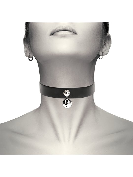 Coquette Chic Desire - Collare in Pelle Vegana Nera con Sonaglio e Fibbia