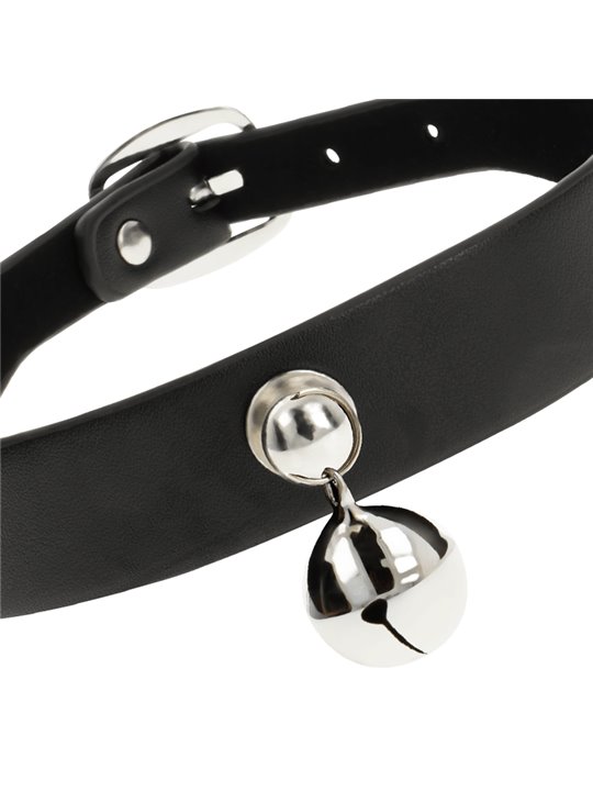 Coquette Chic Desire - Collare in Pelle Vegana Nera con Sonaglio e Fibbia