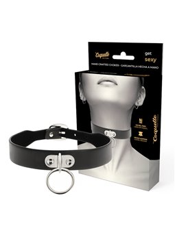 Coquette Chic Desire - Collare in Pelle Vegana Nera con Anello e Fibbia