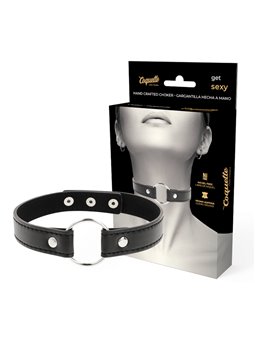 Coquette Chic Desire - Collare in Pelle Vegana Nera con Anello in Metallo