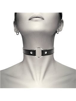 Coquette Chic Desire - Collare in Pelle Vegana Nera con Anello in Metallo