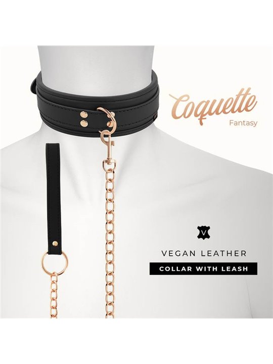 Coquette Chic Desire - Collare in Pelle Vegana con Guinzaglio in Metallo