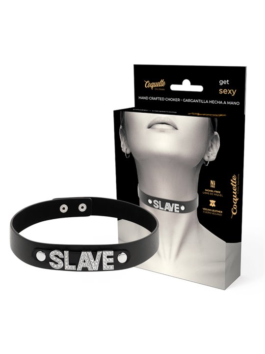 Coquette Chic Desire - Collare in Pelle Vegana Nera con Dettaglio SLAVE