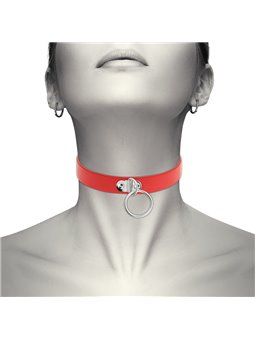 Coquette Chic Desire - Collare in Pelle Vegana Rossa con Anello in Metallo