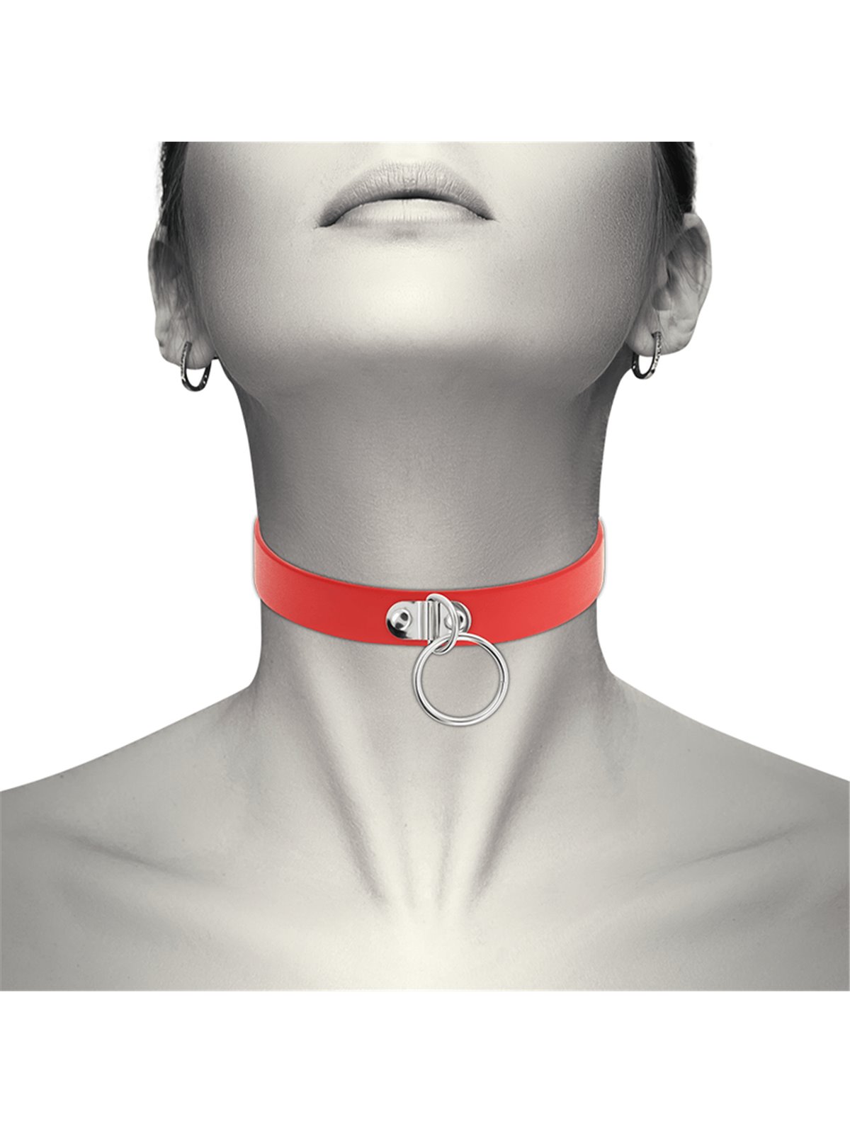 Coquette Chic Desire - Collare in Pelle Vegana Rossa con Anello in Metallo