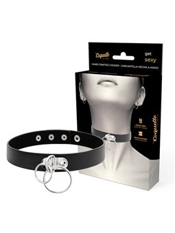 Coquette Chic Desire - Collare in Pelle Vegana con Doppio Anello - Nero