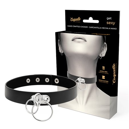 Coquette Chic Desire - Double Ring Vegan Leather Choker