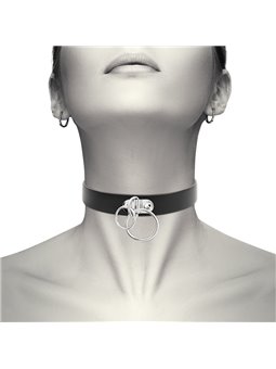 Coquette Chic Desire - Collare in Pelle Vegana con Doppio Anello - Nero