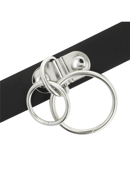 Coquette Chic Desire - Collare in Pelle Vegana con Doppio Anello - Nero