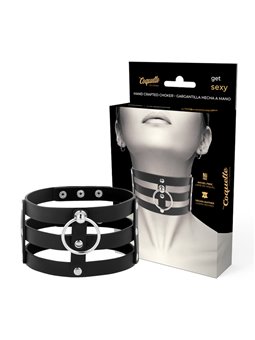Coquette Chic Desire - Collare Triplo in Pelle Vegana Nera - Taglia Unica