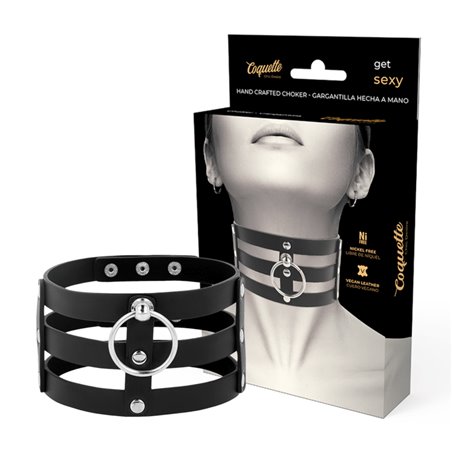 Coquette Chic Desire - Collare Triplo in Pelle Vegana Nera - Taglia Unica