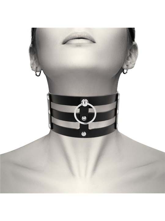 Coquette Chic Desire - Collare Triplo in Pelle Vegana Nera - Taglia Unica