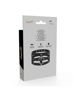 Coquette Chic Desire - Collare Triplo in Pelle Vegana Nera - Taglia Unica