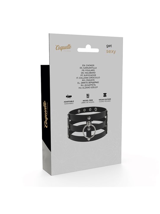 Coquette Chic Desire - Collare Triplo in Pelle Vegana Nera - Taglia Unica